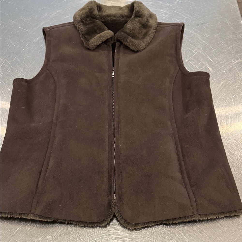 Ladies Brown Faux Suede and Fur Vest